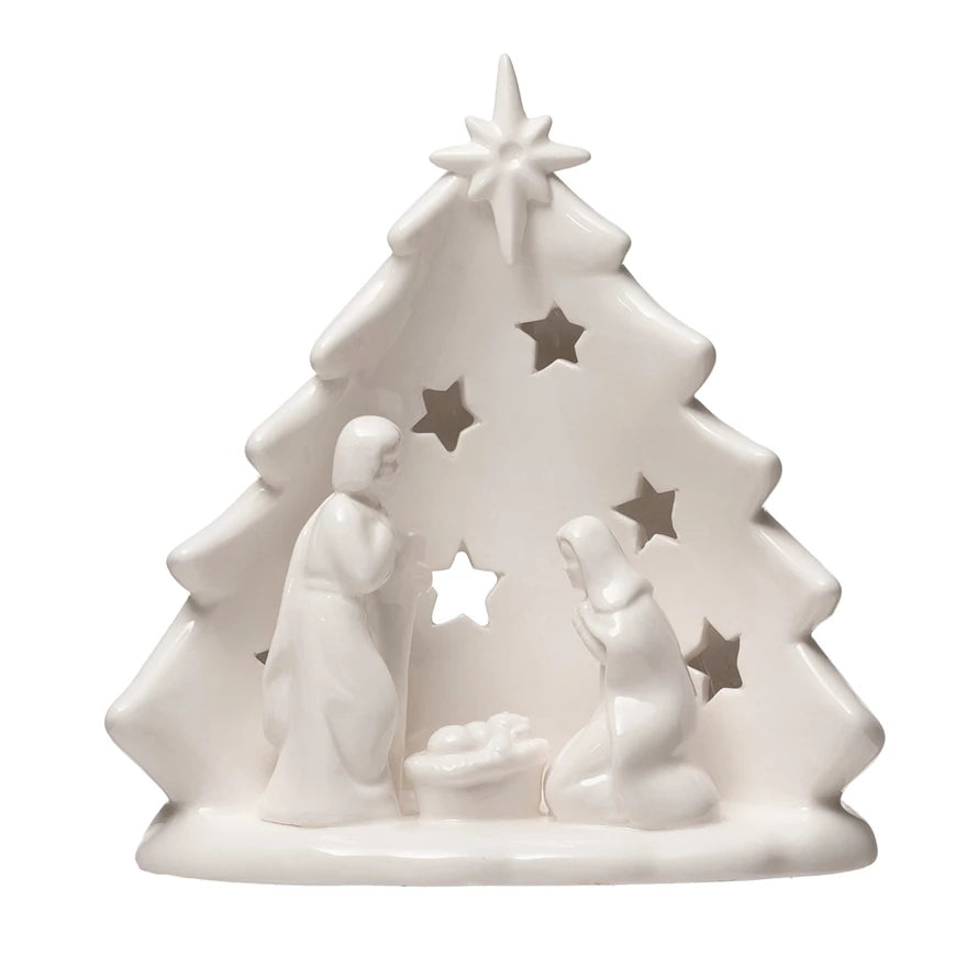 Stoneware Holy Family with Tree