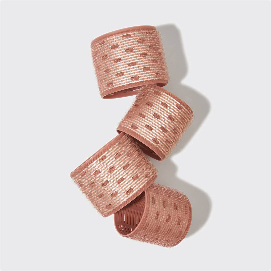 Four terracotta XL ceramic thermal rollers (4pc set), textured mesh-like surface, open ends. XL size only.