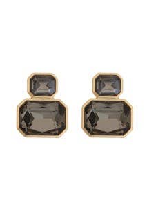 Yaa Gold Black Statement Earrings with gold-tone frames, two faceted black stones. Sizes available: small, large.