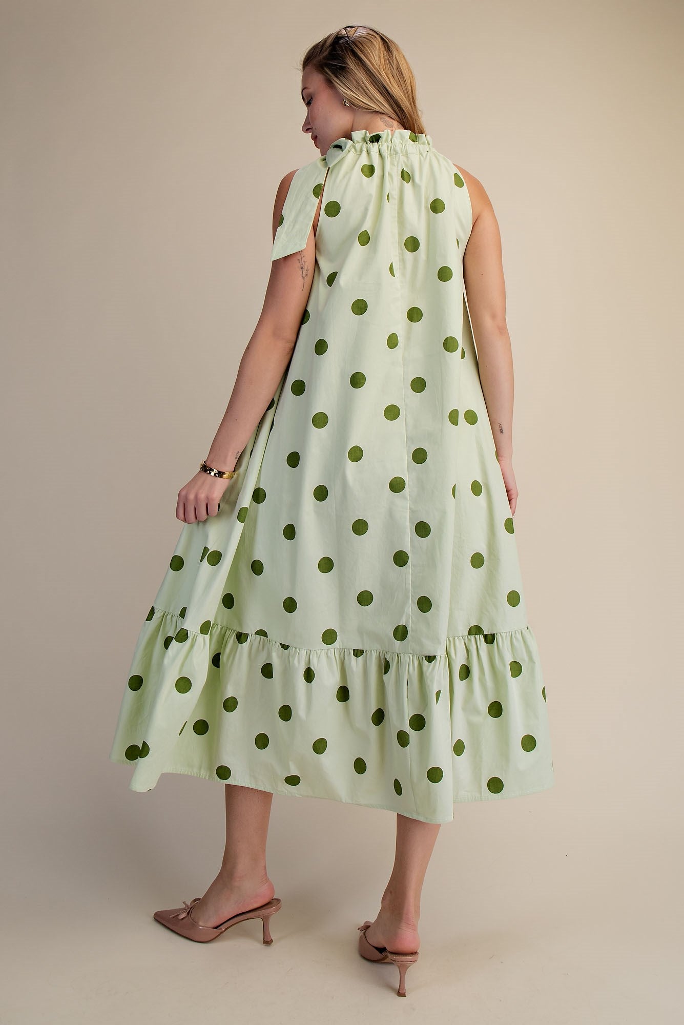 Dottie Sage Tie-Neck Midi Dress