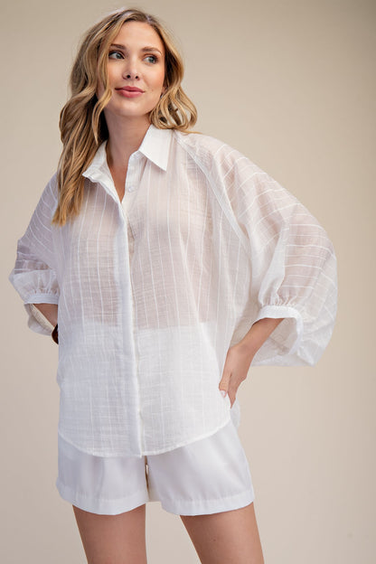 White Stripe Button Front Shirt