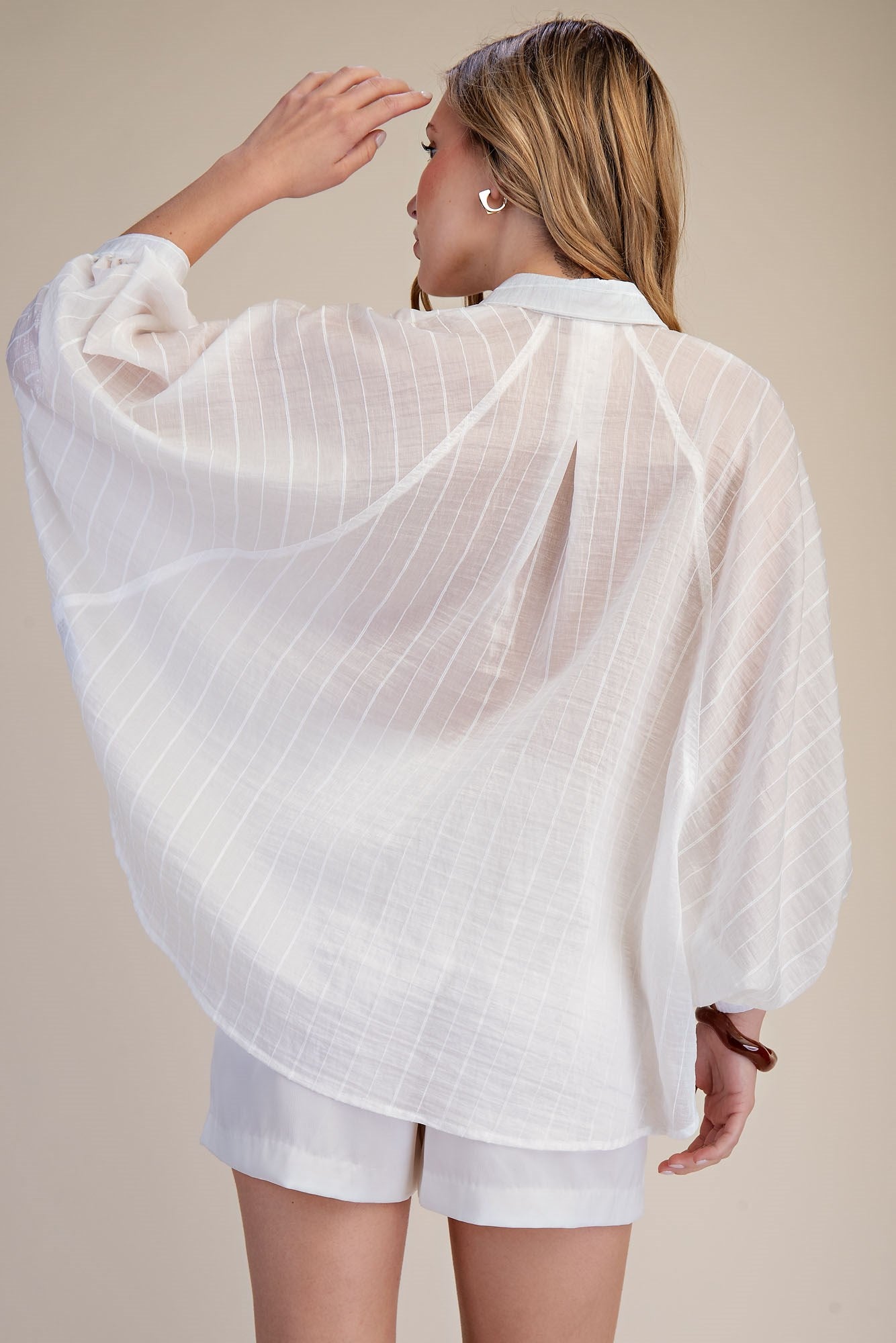 White Stripe Button Front Shirt