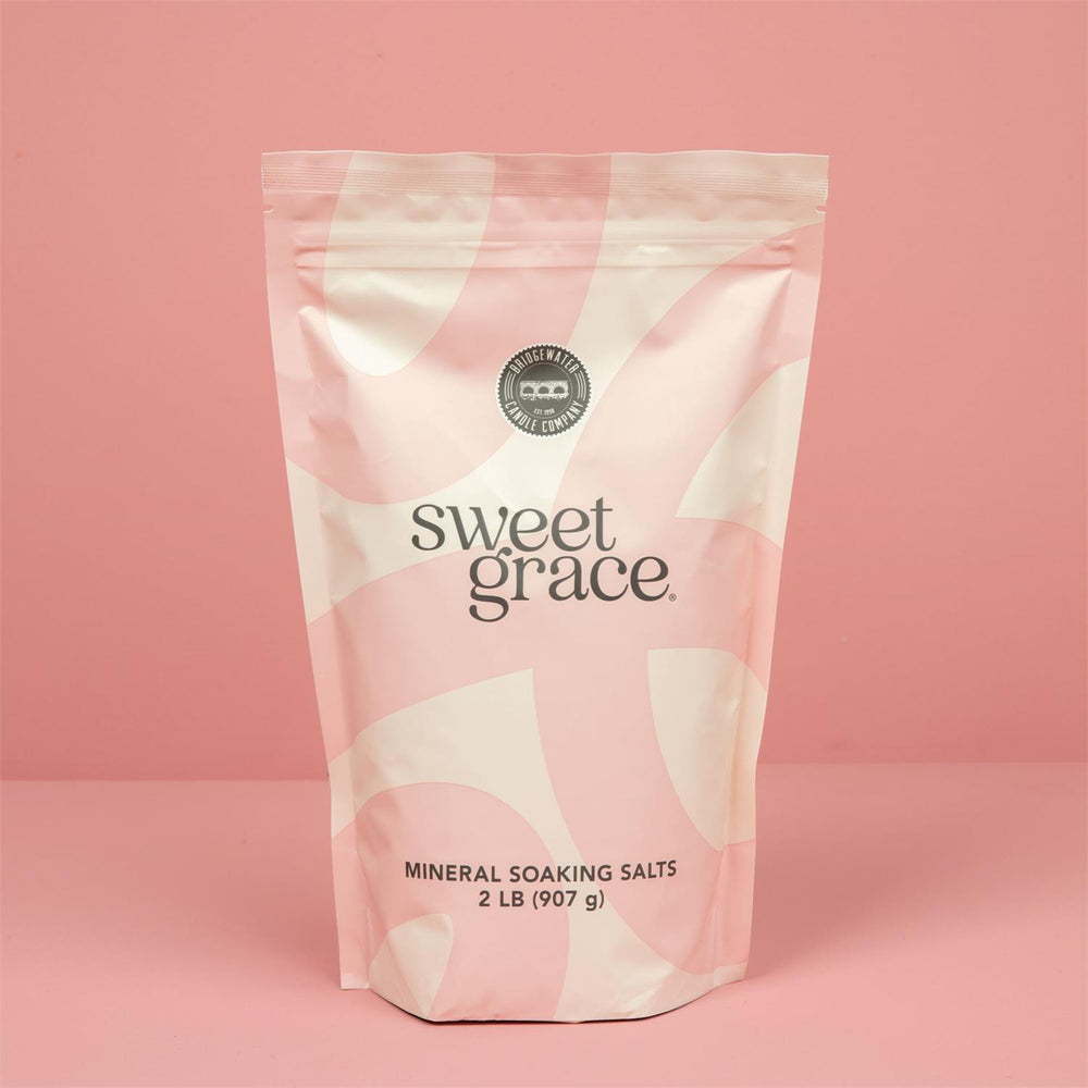 Pastel pink and cream pouch labeled "Sweet Grace Soaking Salts," Pink Himalayan and Epsom salt, 2 lb (907 g).