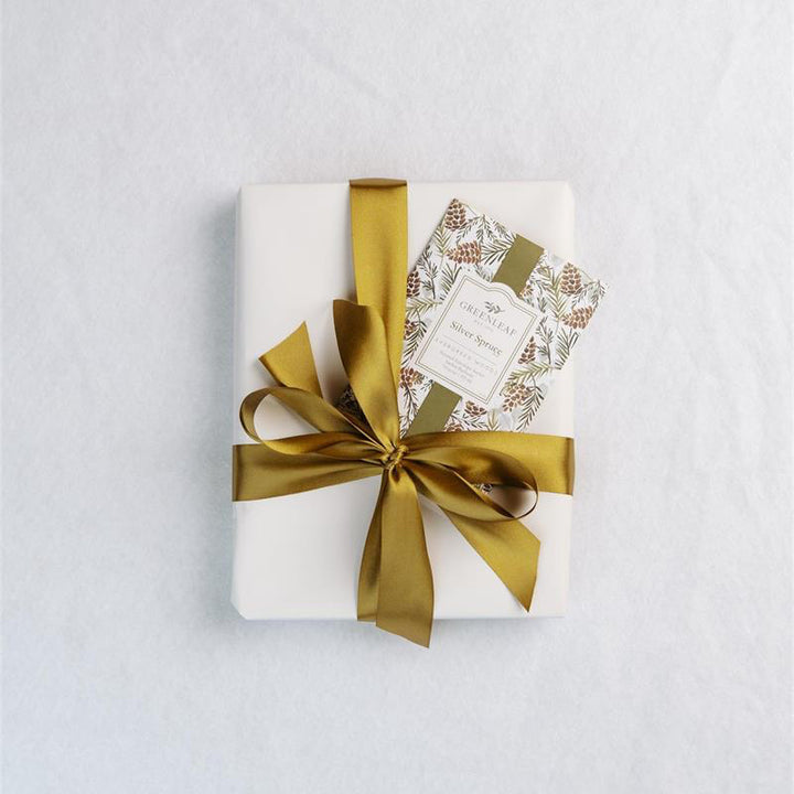 Silver Spruce Large Sachet with a botanical pinecone and sprig pattern.