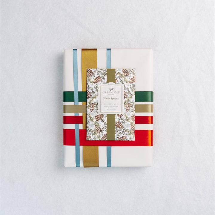 Silver Spruce Large Sachet, rectangular cedar wood design with pinecone pattern.