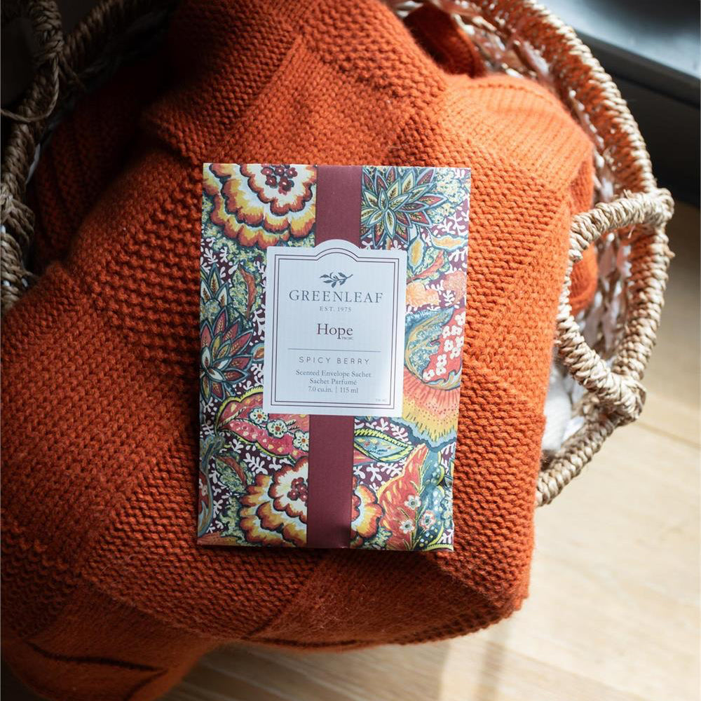 Hope Sachet in colorful floral paper, Spicy Berry scent. Available sizes: small, medium, large.