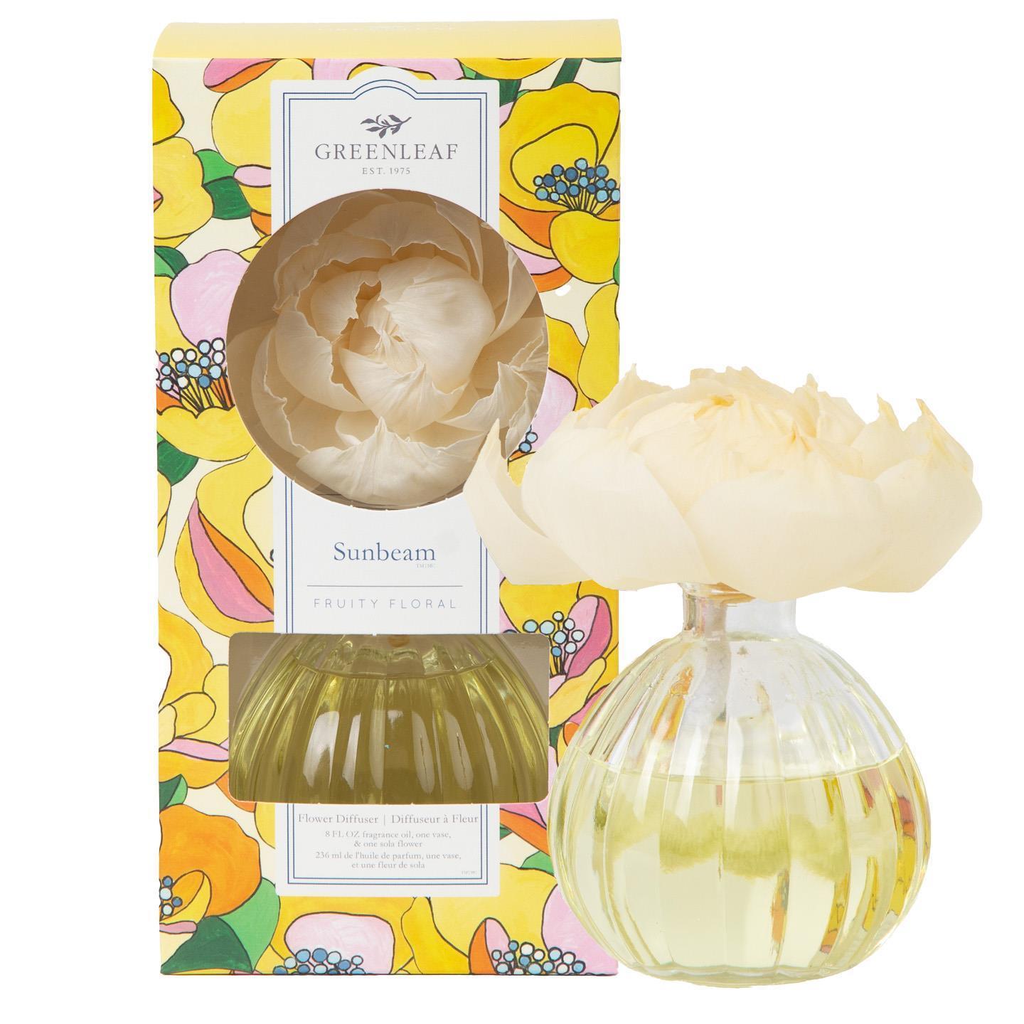 Round glass bottle with yellow liquid and cream flower topper. Available in 100ml and 200ml sizes.
