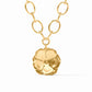 Large gold oval chain links, five-petal floral pendant with textured details, adjustable toggle closure. Sizes: S, M, L.