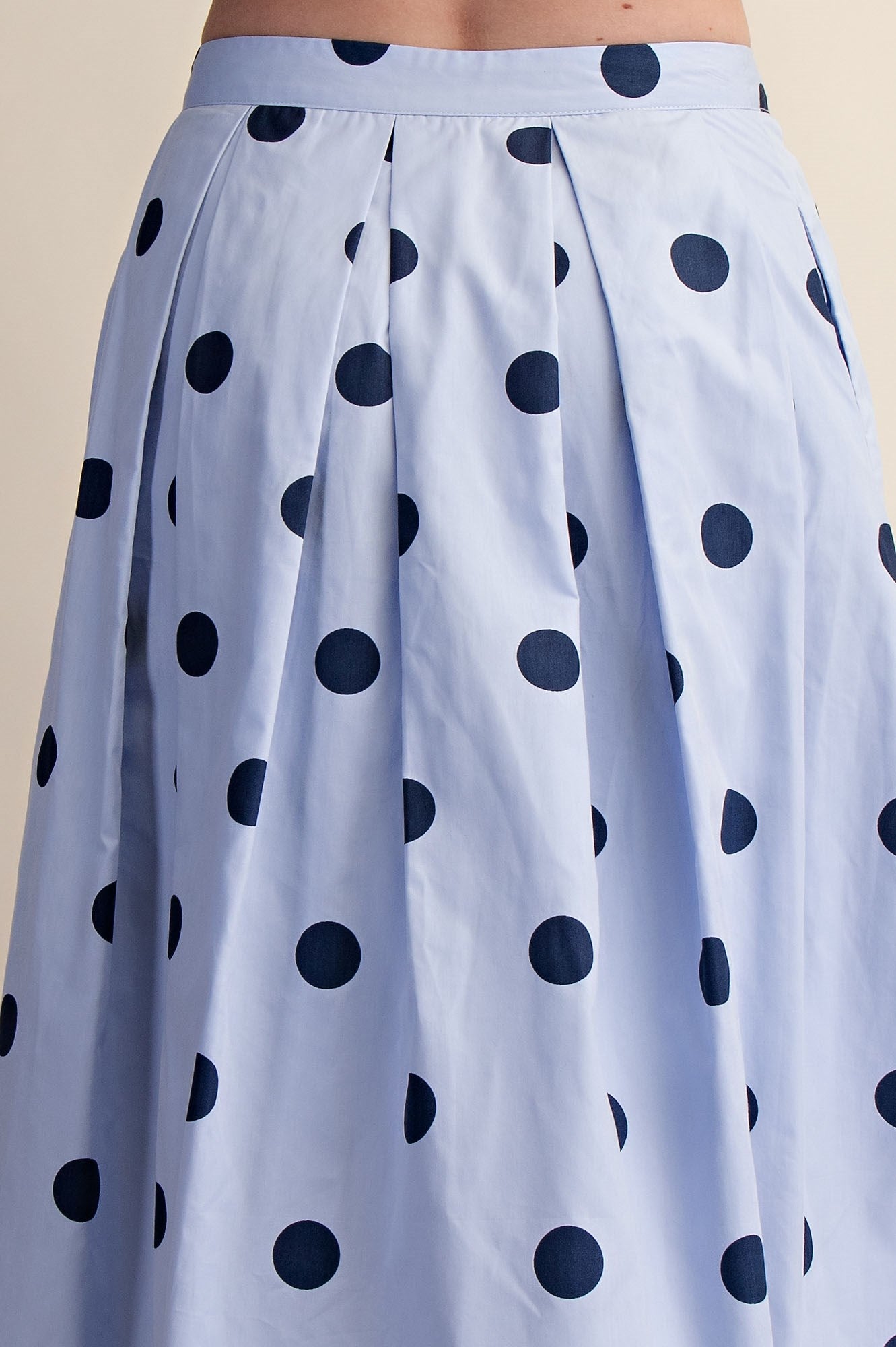 Blue Polka Dot Pleated Midi Skirt