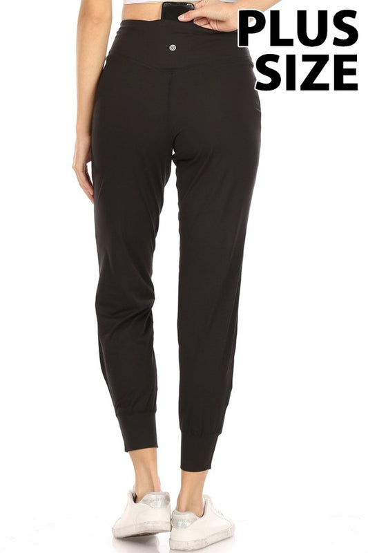 Black Plus Size Active Joggers with fitted ankles. Sizes available: 1X, 2X, 3X.