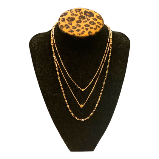 Water Resistant Gold Chain with Bead Triple Layered Necklace, 16-18", featuring a sleek, stunning layered design.