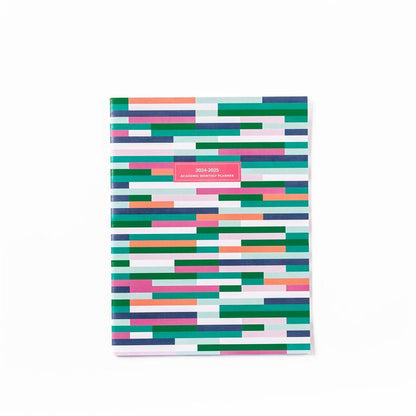 Large Academic Monthly Planner '24-'25, colorful striped cover, center label; available in large size.