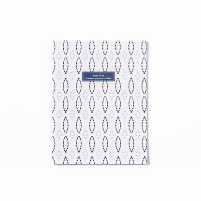 Large Academic Monthly Planner '24-'25, white with navy oval dots and label; available in large size.