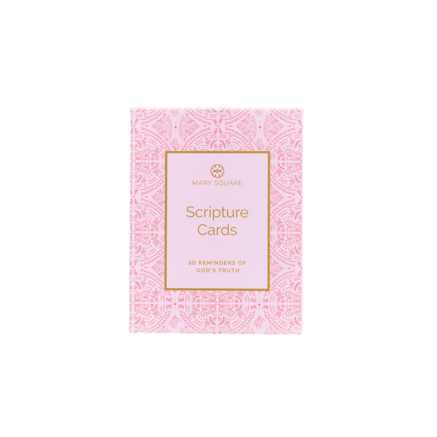 The Scripture Card Deck features 30 magnetic cards with inspirational messages, packaged in a pink decorative box with a gold-outlined label.