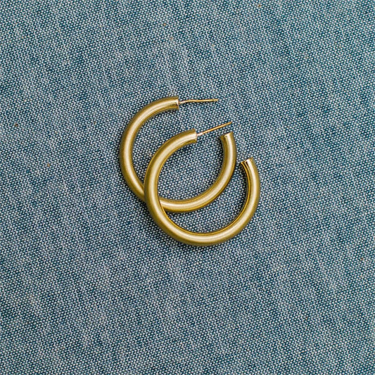 Cameron Earrings: gold hoops with hypoallergenic posts. Available in small, medium, and large sizes.