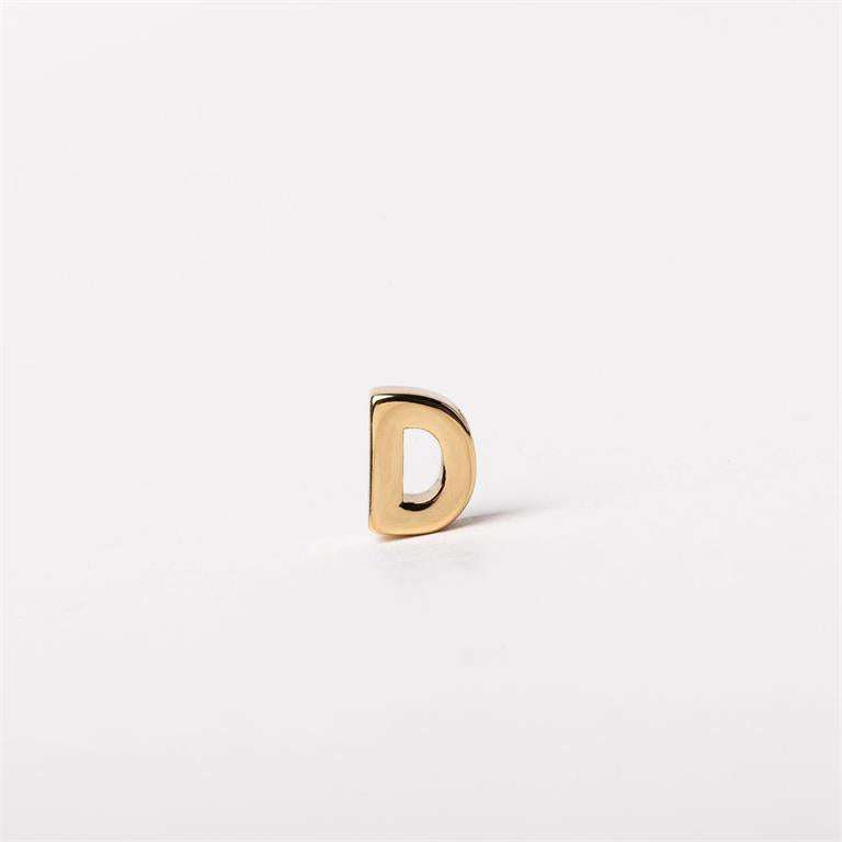 Gold-colored metal letter "D" charm, small size; available in sizes S, M, and L. Customizable for Luxe Charm Necklace Bar.