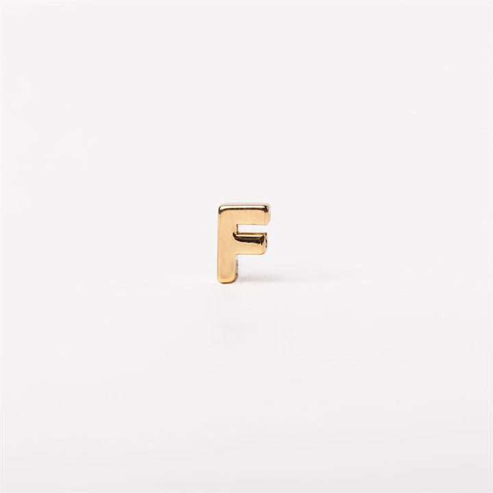 Small gold-colored letter "F" charm, available in multiple sizes, designed for customization.