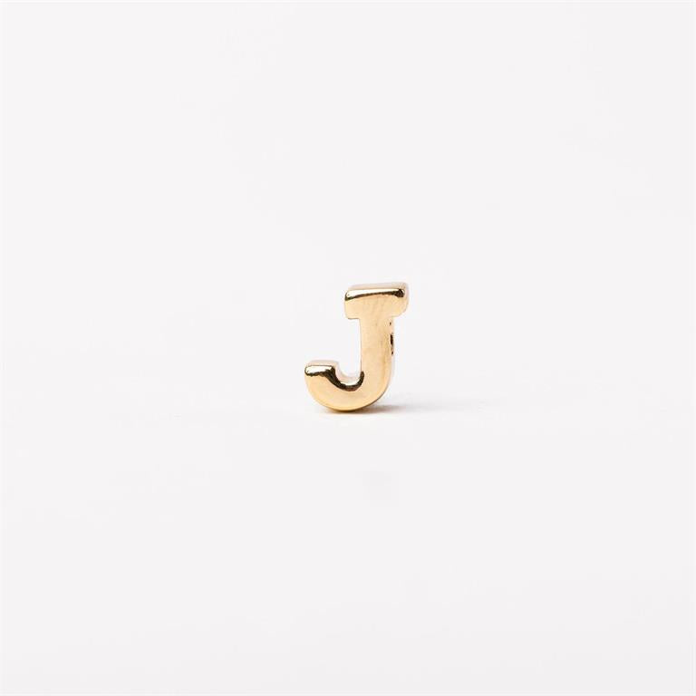 Small gold uppercase "J" charm, available in multiple sizes.
