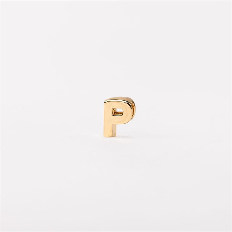 Gold-colored letter "P" charm for the Luxe Charm Necklace Bar, available in small. Customizable for chain link necklaces.
