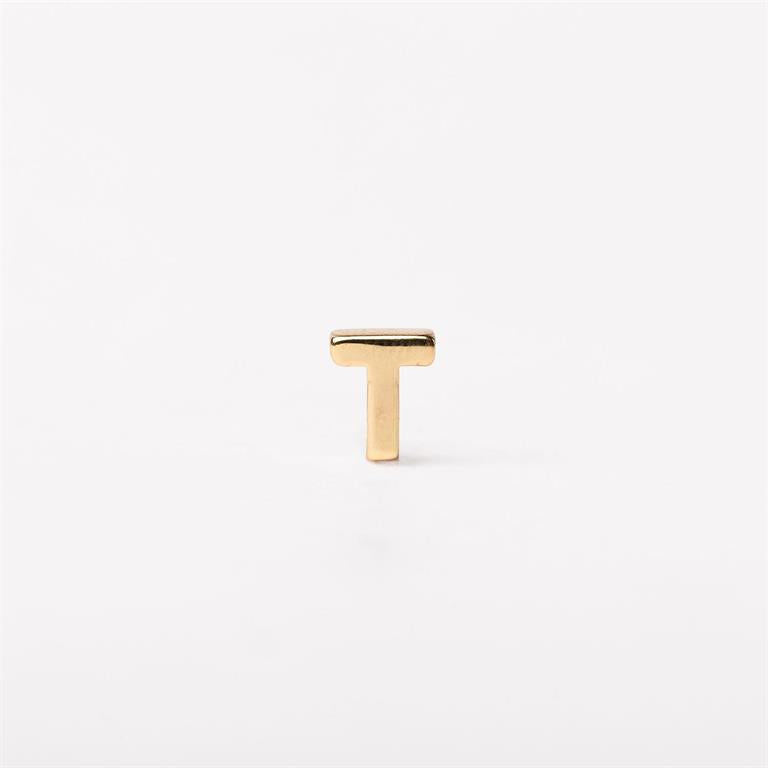 Small gold metallic letter "T" charm for necklaces. Available in multiple sizes.