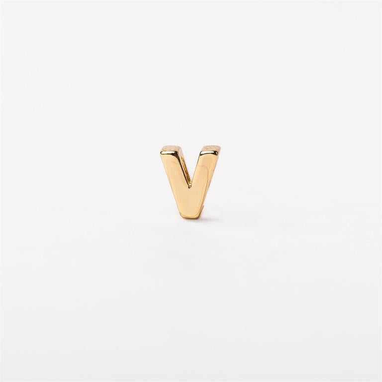 Small gold metallic letter "V" charm available in 10mm and 15mm sizes.