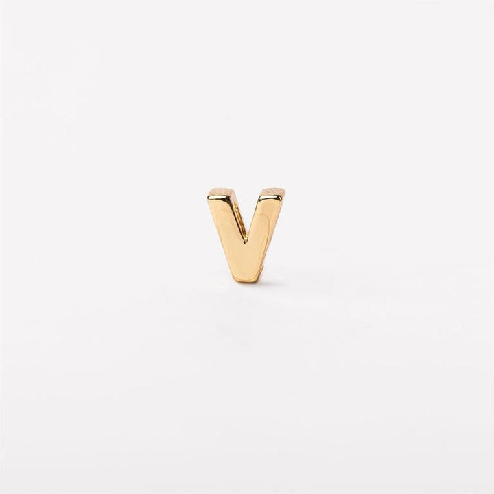 Small gold metallic letter "V" charm available in 10mm and 15mm sizes.