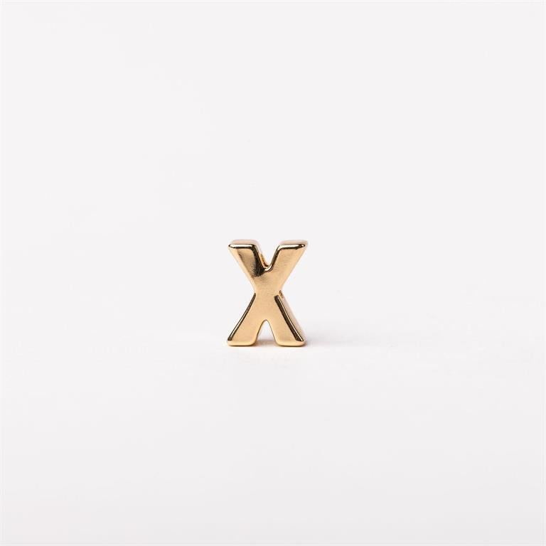 Small gold metallic letter "X" charm. Available in 6mm and 10mm sizes. Customizable for necklaces.