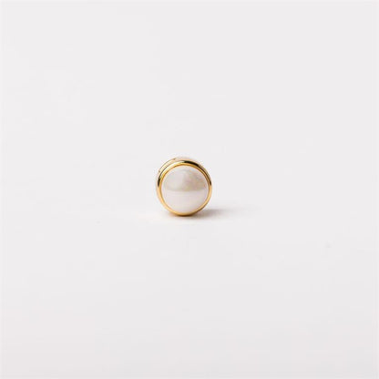Single round white pearl set in a simple gold bezel. The Luxe Charm Necklace Bar. Available in multiple sizes.
