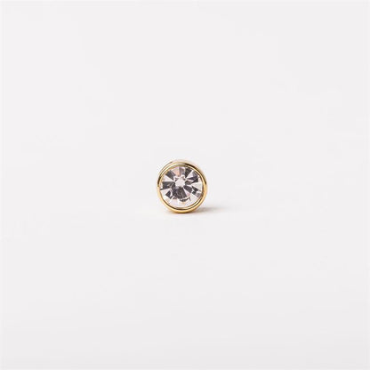 Single round diamond stud earring in a gold bezel setting. Available in 3mm, 4mm, and 5mm sizes.