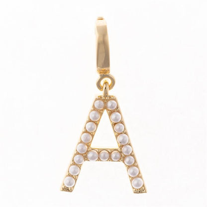 Sophie Clip-On Charm Necklace Bar: “A” gold pendant with white pearls on 18K gold loop. Sizes available: S, M, L.