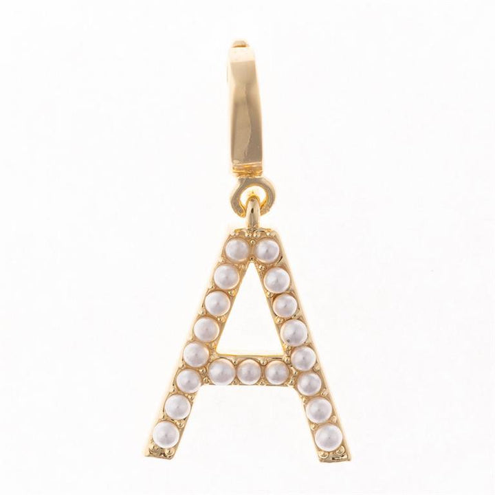 Sophie Clip-On Charm Necklace Bar: “A” gold pendant with white pearls on 18K gold loop. Sizes available: S, M, L.