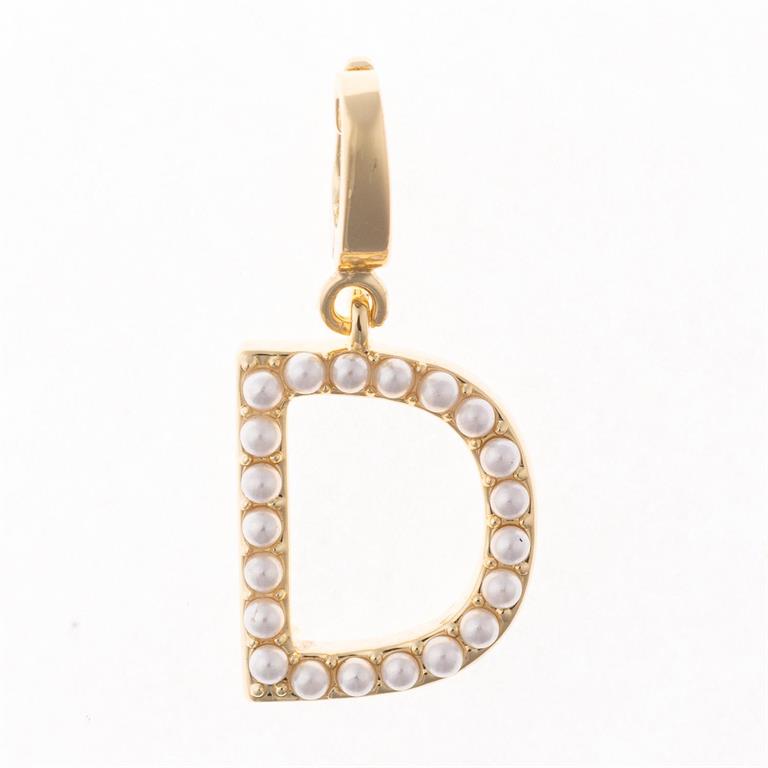 The Sophie Clip-On Charm Necklace Bar: 18K gold plated, D-shaped pendant with white pearls. Available in multiple sizes.