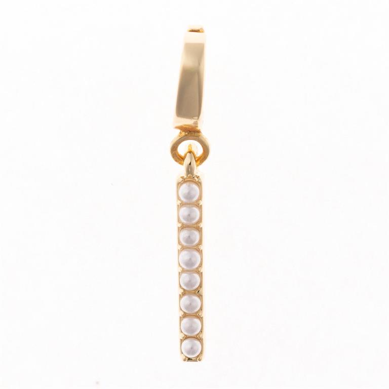 Sophie Clip-On Charm Necklace Bar: 18K gold plated chain, vertical gold bar, eight white pearls. Sizes: 16", 18", 20".