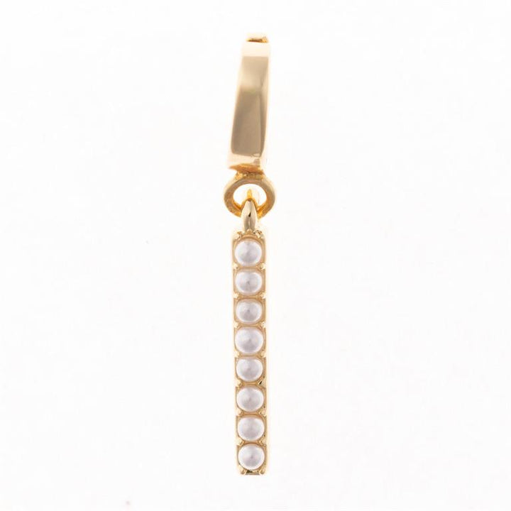 Sophie Clip-On Charm Necklace Bar: 18K gold plated chain, vertical gold bar, eight white pearls. Sizes: 16", 18", 20".