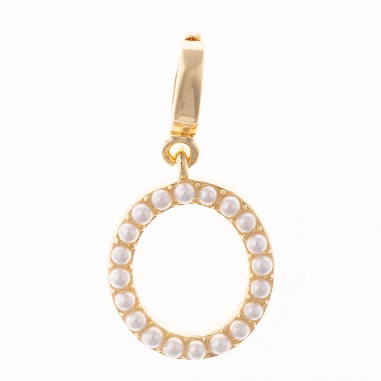 Gold hoop pendant with small white pearls on edge, 18K gold plated bail. Available in multiple sizes.