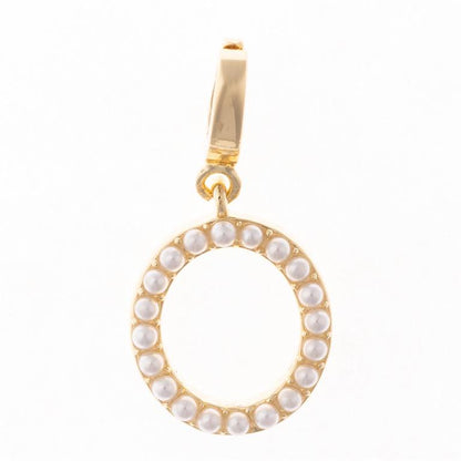 Gold hoop pendant with small white pearls on edge, 18K gold plated bail. Available in multiple sizes.