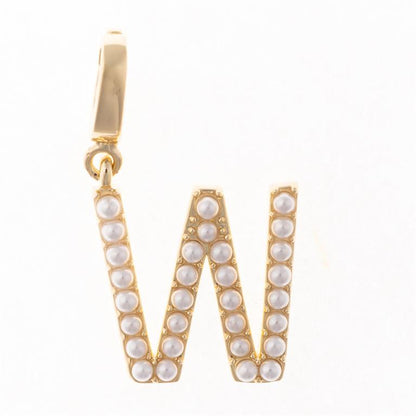 18K gold-plated Sophie Clip-On Charm Necklace Bar with "W" pendant and white pearls. Sizes available: S, M, L.