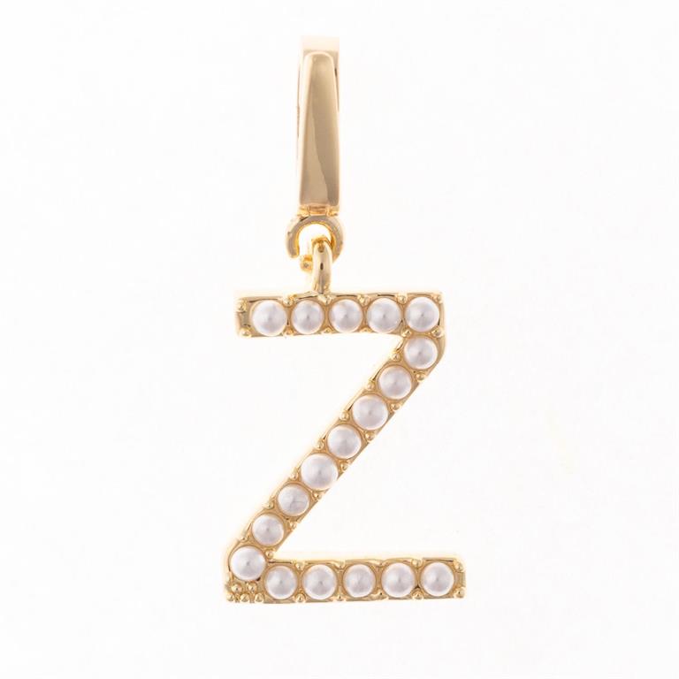 Gold "Z" pendant with white pearls, 18K gold plated, gold bail. Available sizes: S, M, L.