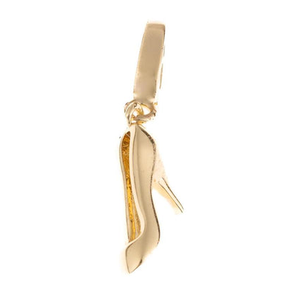 Gold high-heeled shoe charm in 18K gold-plated metal with a small loop; available in one size.