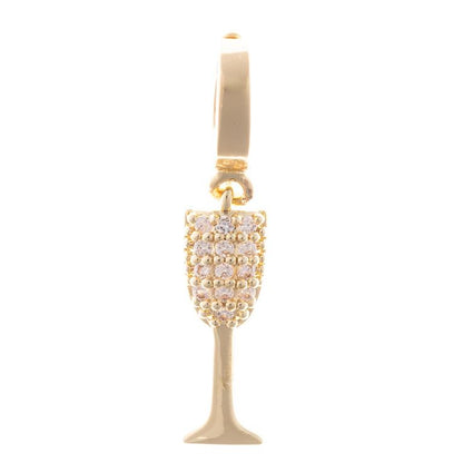 Gold champagne glass charm with clear gemstones, 18K gold plated loop. Available in one size.