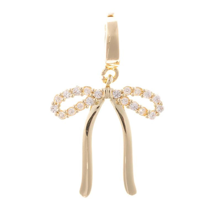 Gold wishbone charm with diamond bow on 18K gold plated loop. Sizes available: small, medium, large.