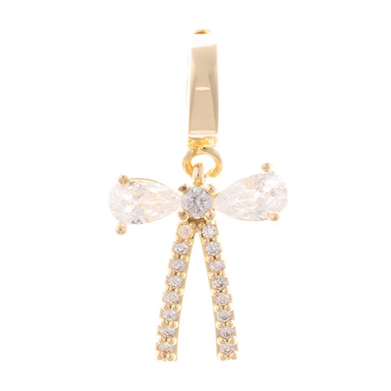 18K gold plated abstract bow/angel pendant with two pear-shaped clear gemstone wings. Sizes: S, M, L.