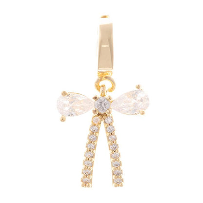 18K gold plated abstract bow/angel pendant with two pear-shaped clear gemstone wings. Sizes: S, M, L.