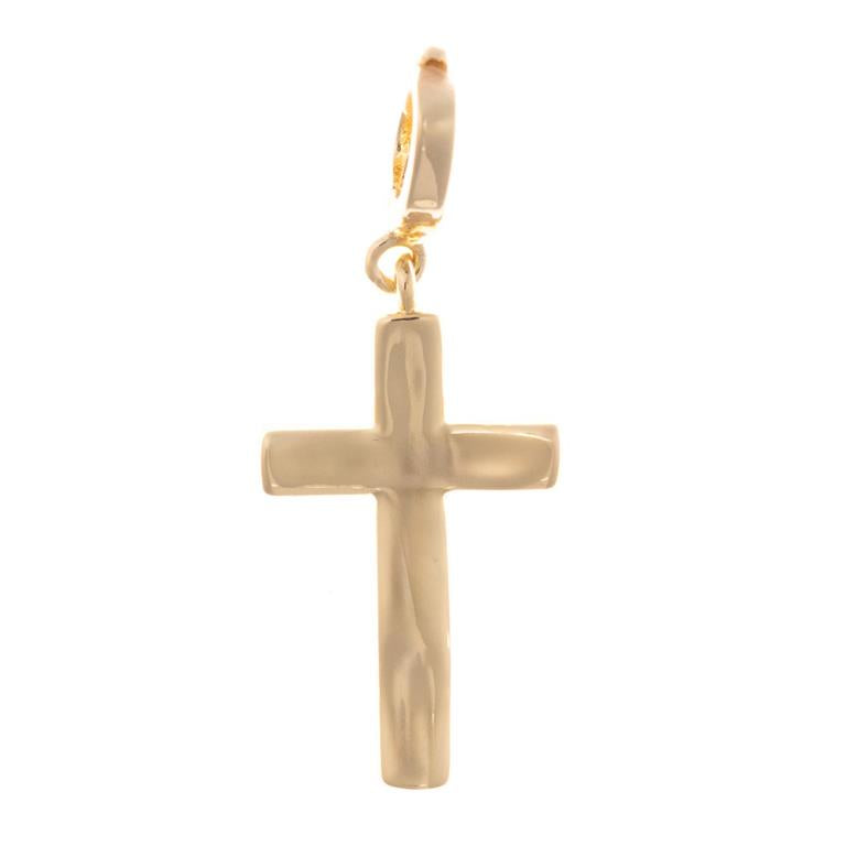 18K gold plated Sophie Clip-On Charm Necklace Bar with smooth cross pendant and swappable charms. Available in multiple sizes.