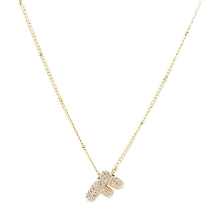 Chloe Necklace: 18K gold-plated with "F" diamond-studded pendant on a delicate chain. Available sizes: 16", 18".