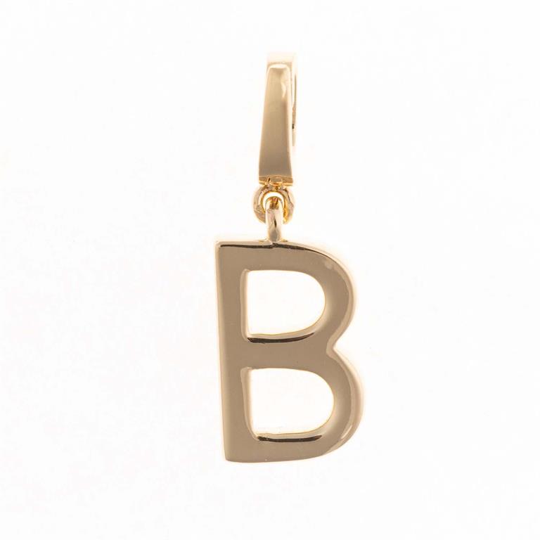 Gold "B" pendant, 18K gold plated, top loop for attaching to necklace. Available in sizes S and M.