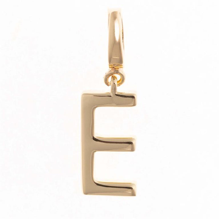 Sophie Clip-On Charm Necklace Bar with 18K gold-plated "E" pendant. Charms are interchangeable. Available in multiple sizes.