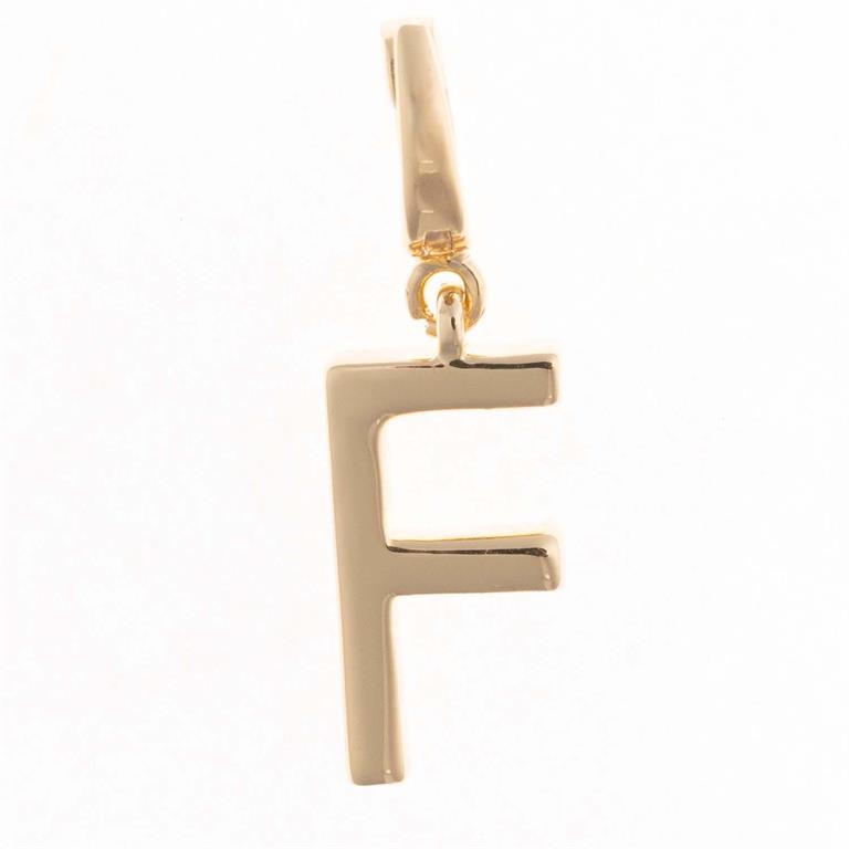 18K gold-plated pendant shaped like "F" with top loop for charms. Available sizes: S, M, L.