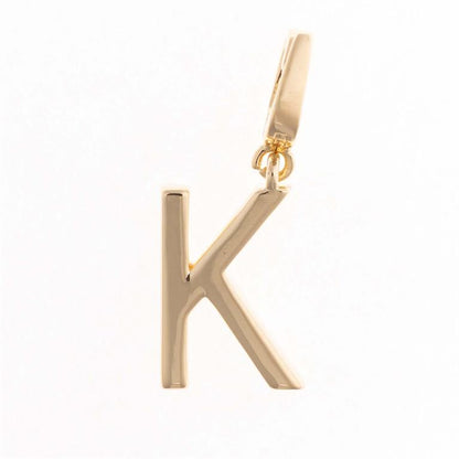 18K gold-plated letter "K" pendant with clip-on loop. Available in multiple sizes. For necklace or bracelet attachment.