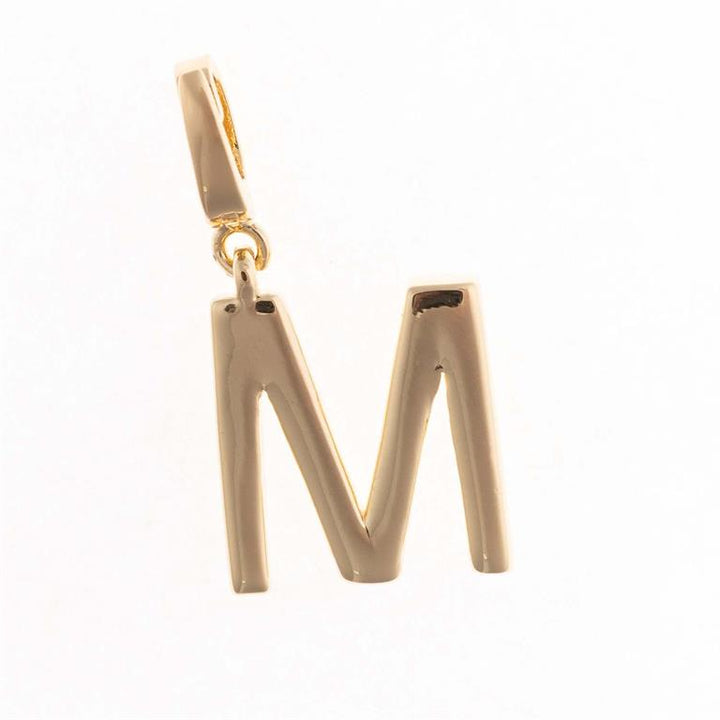 18K gold plated "M" pendant with top loop, available in multiple sizes.